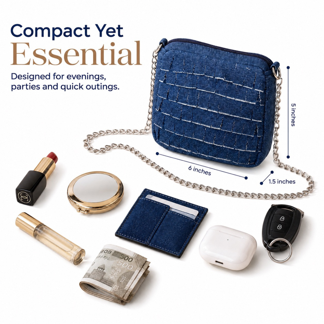 Midnight Ruffle Denim Mini Sling (6 x 5 x 1.5 inches)