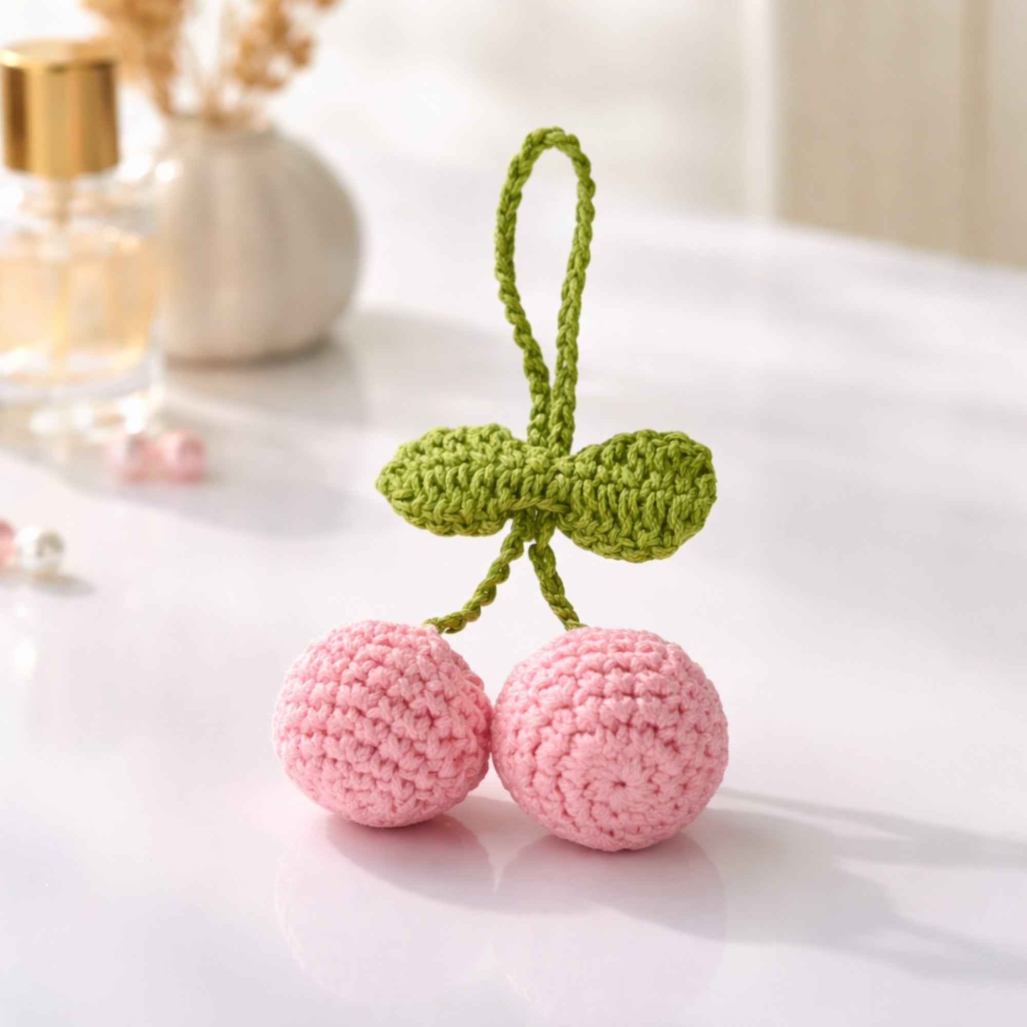 Pink Cherries Crochet Charm – Nona Lino