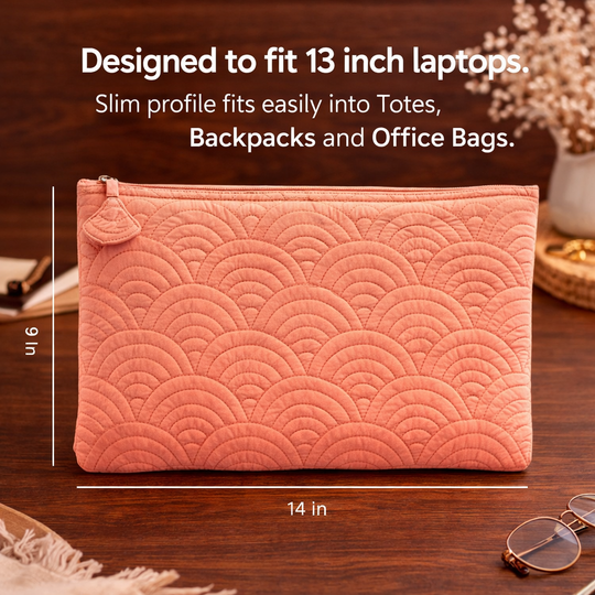 13 inch Elara Quilted Laptop Sleeve – Peach