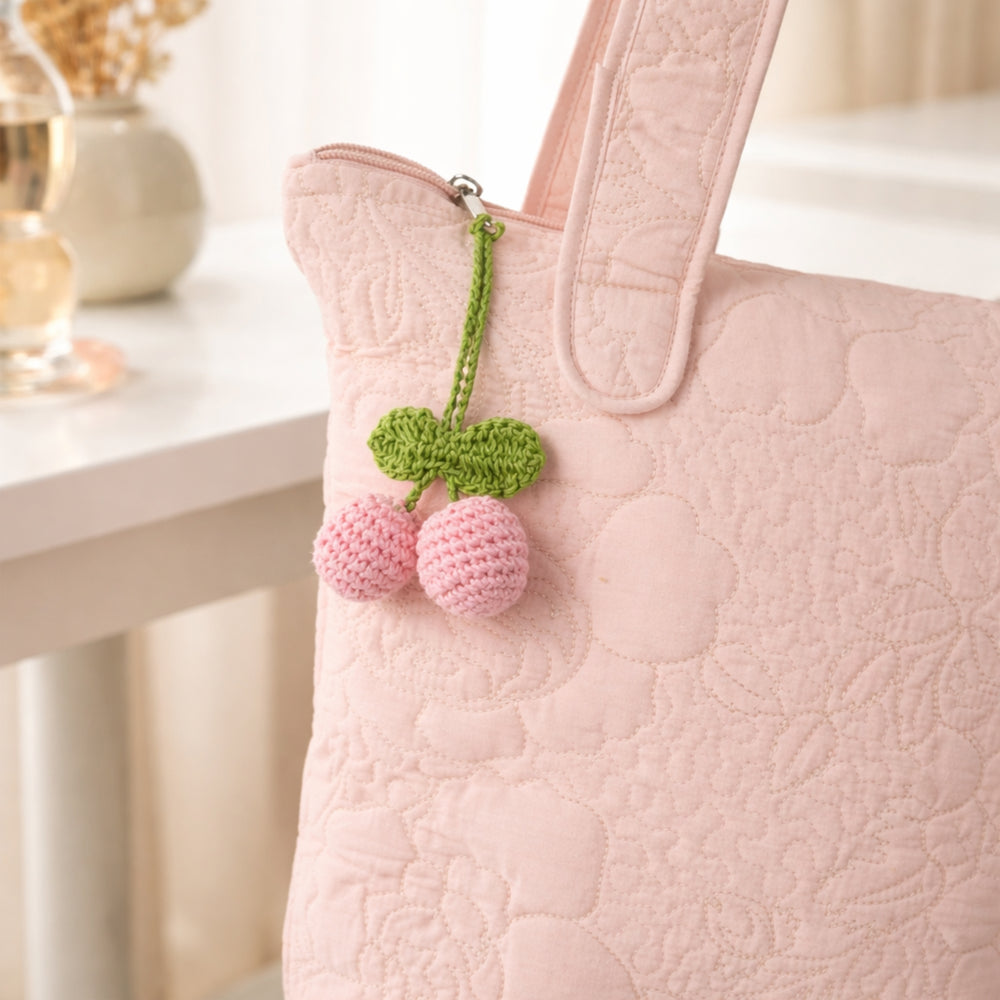 Pink Cherries Crochet Charm
