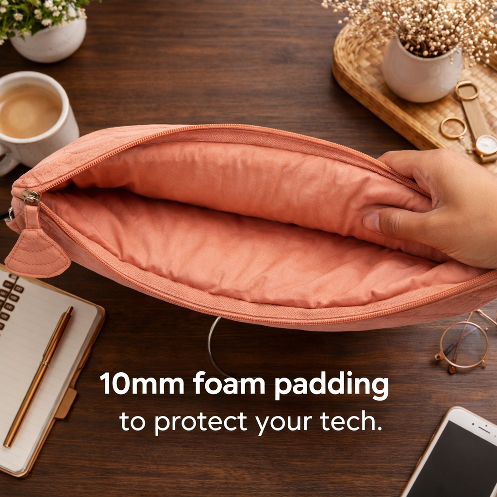 13 inch Elara Quilted Laptop Sleeve – Peach