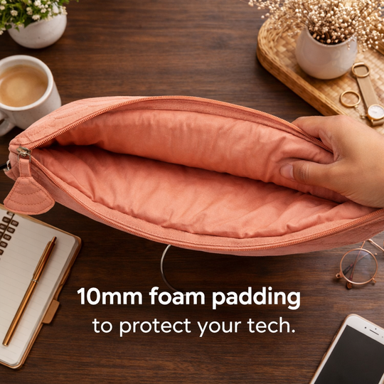 13 inch Elara Quilted Laptop Sleeve – Peach