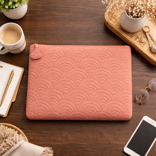 13 inch Elara Quilted Laptop Sleeve – Peach