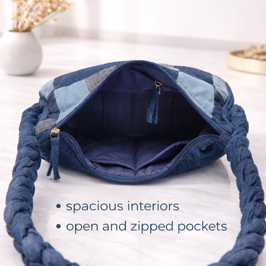 Indigo Mosaic Denim Patchwork Hobo