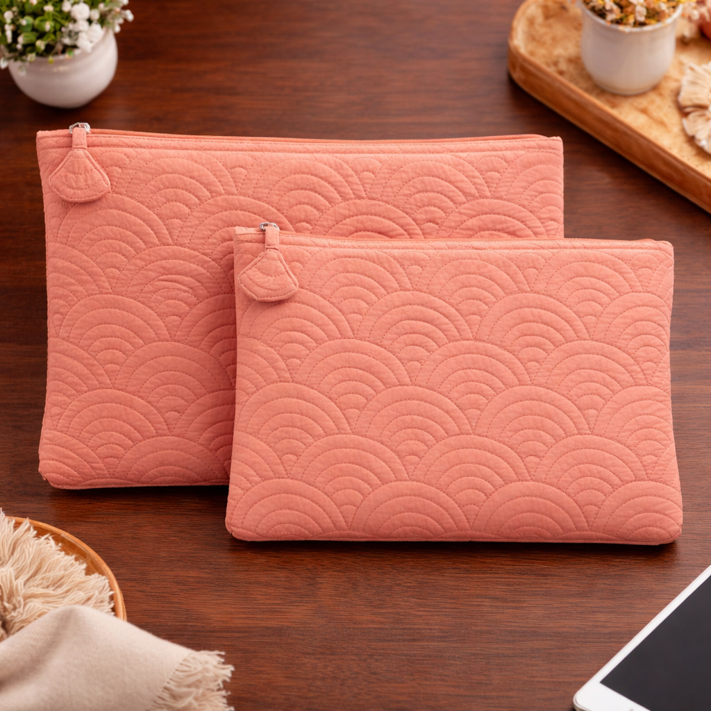 13 inch Elara Quilted Laptop Sleeve – Peach
