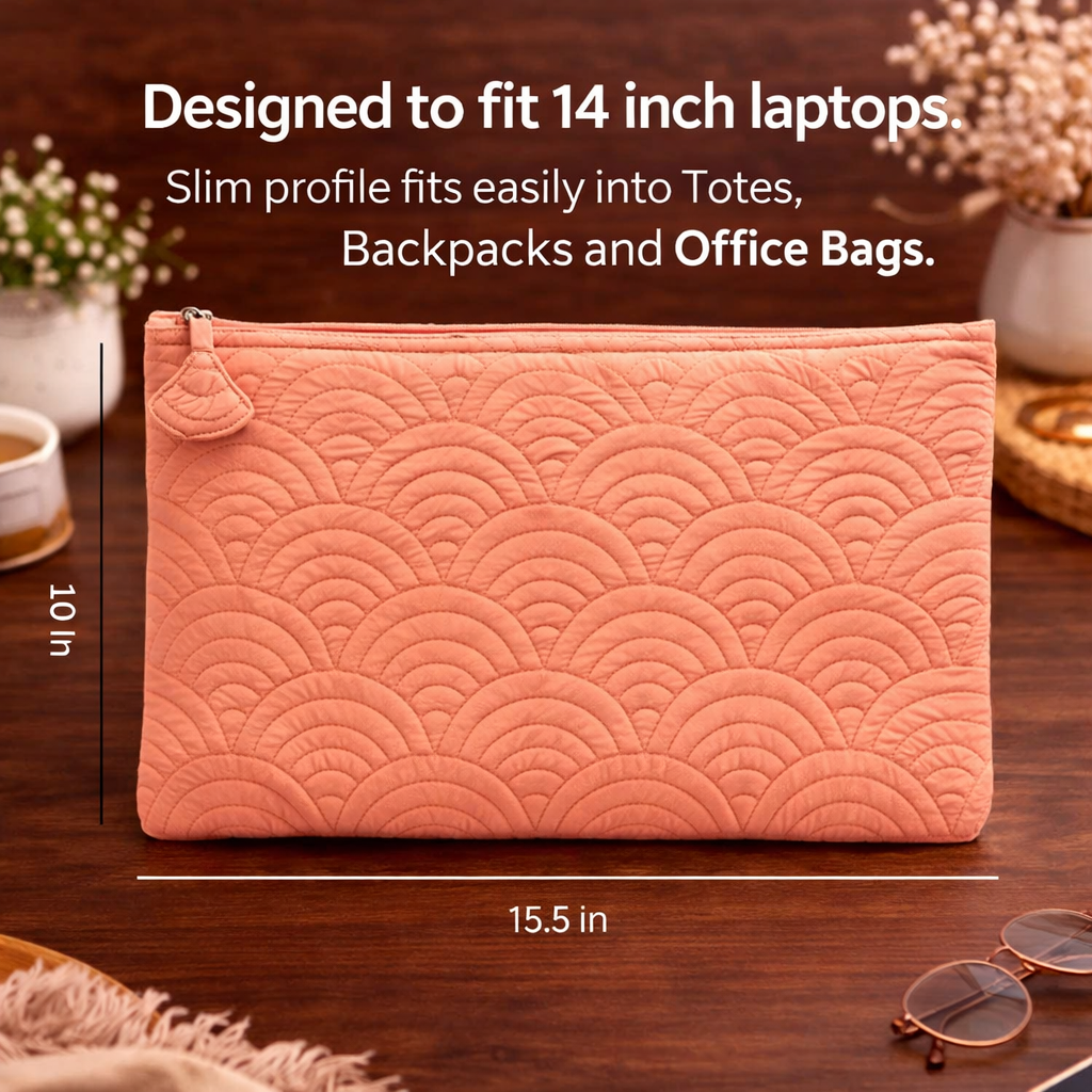 14 Inch Elara Quilted Laptop Sleeve – Peach