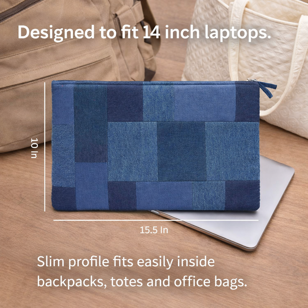 14 Inch Indigo Patchwork Laptop Sleeve