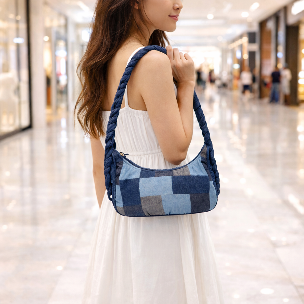 Indigo Mosaic Denim Patchwork Hobo