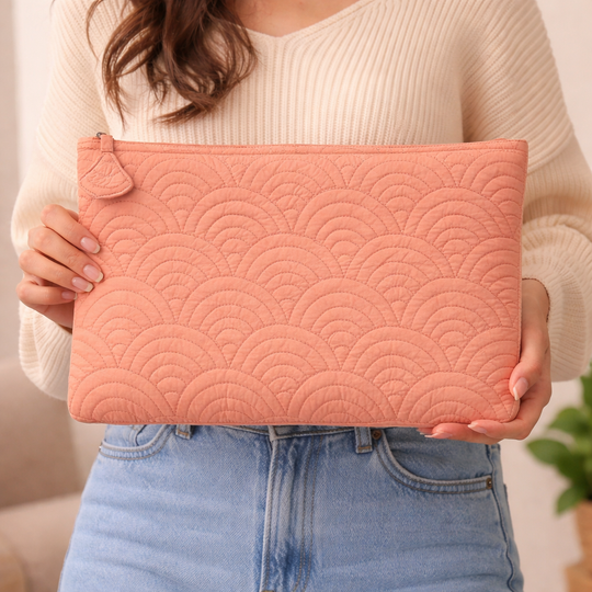 13 inch Elara Quilted Laptop Sleeve – Peach