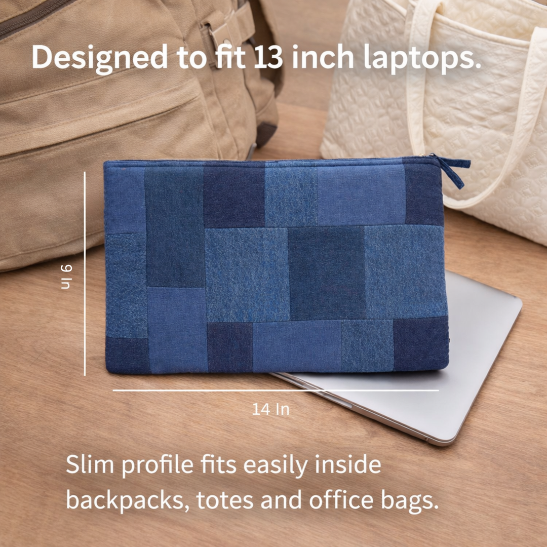 13 Inch Indigo Patchwork Laptop Sleeve